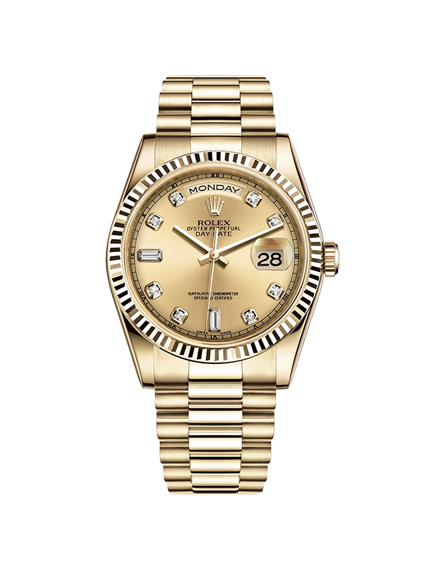 Rolex 데이데이트 36-118238 샴페인 바게트다이아2P+다이아8P 프레지던트 36mm